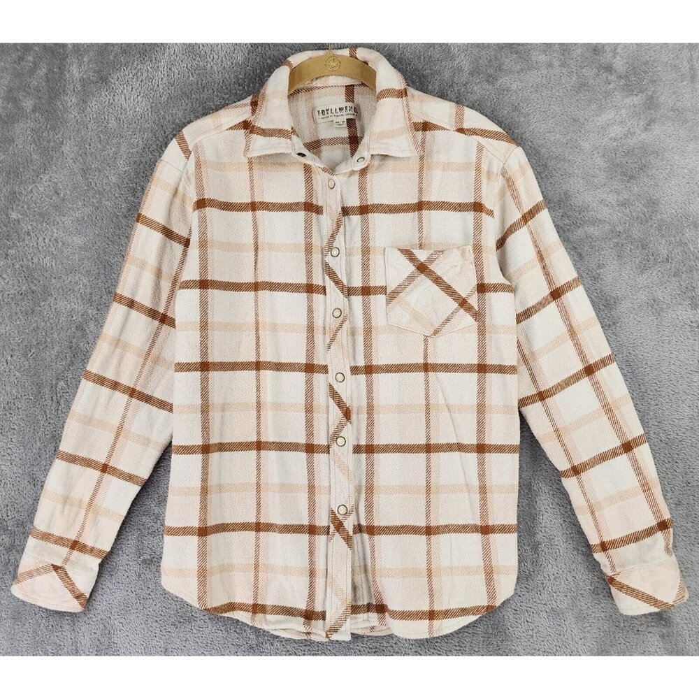 Idyllwind Shirt Womens XS Cream Tan Plaid Flannel Western Pearl Snap Long Sleeve